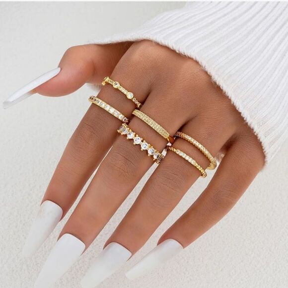 Gold 14k Gold Plated 6pc Cubic Zirconia Ring Set - Picture 2 of 3